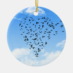 Flock of Birds Love Heart Ceramic Ornament