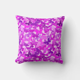 Flock of Butterflies, Amethyst, Violet and Orchid Throw Pillow
