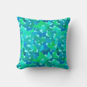 Flock of Butterflies,Turquoise, Aqua and Sky Blue Throw Pillow