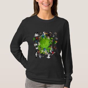Flock of Cartoon Birds Around World Earth Day Bir T-Shirt