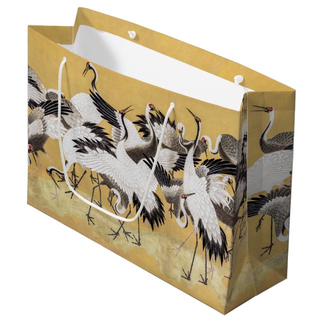 Flock of Cranes (right side) by Ishida Yutei Large Gift Bag (Front Angled)