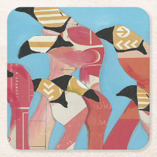 Flock of Flamingos Square Paper Coaster