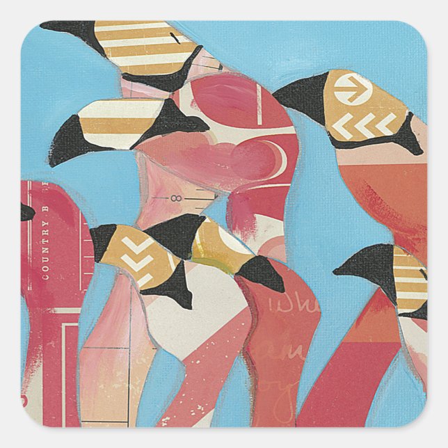 Flock of Flamingos Square Sticker (Front)