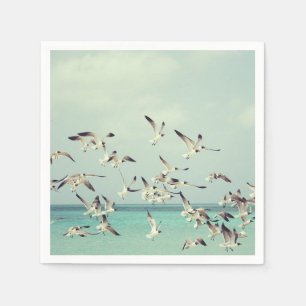 Flock of Flying Seagulls Over Ocean. Napkin