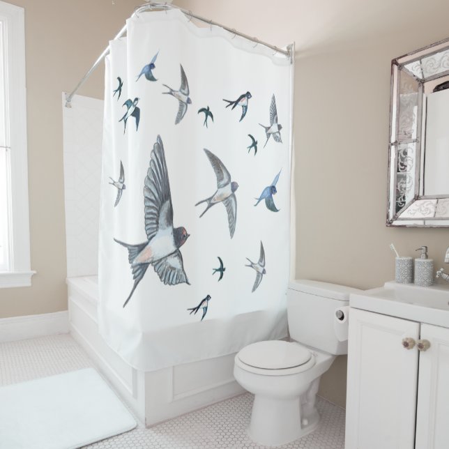 Flock Of Flying Swallow Birds Illustration (In Situ)