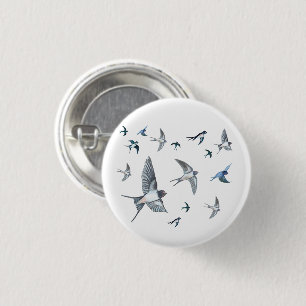 Flock Of Flying Swallow Birds Illustration 1 Inch Round Button