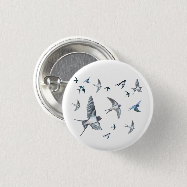 Flock Of Flying Swallow Birds Illustration 1 Inch Round Button (Front & Back)