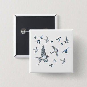 Flock Of Flying Swallow Birds Illustration 2 Inch Square Button