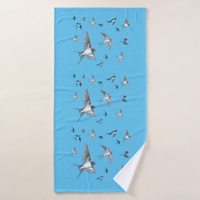 Flock Of Flying Swallow Birds Illustration Bath Towel (Bath Towel)