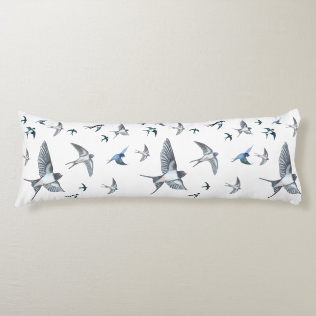 Flock Of Flying Swallow Birds Illustration Body Pillow (Front)