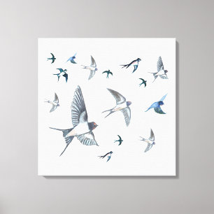 Flock Of Flying Swallow Birds Illustration Canvas Print