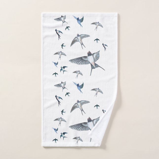 Flock Of Flying Swallow Birds Illustration Hand Towel (Hand Towel)