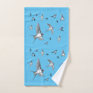 Flock Of Flying Swallow Birds Illustration Hand Towel