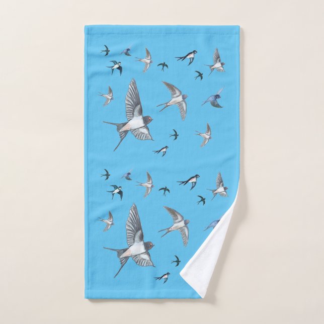 Flock Of Flying Swallow Birds Illustration Hand Towel (Hand Towel)