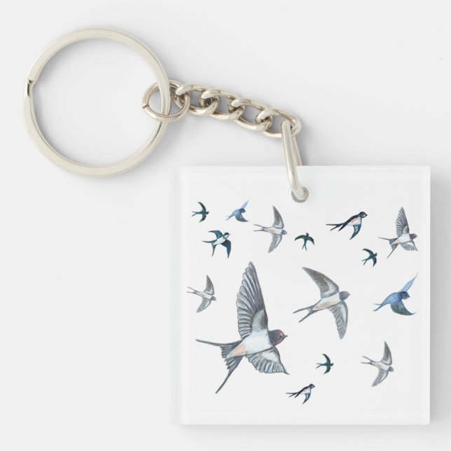 Flock Of Flying Swallow Birds Illustration Keychain (Front)