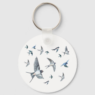 Flock Of Flying Swallow Birds Illustration Keychain
