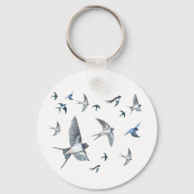 Flock Of Flying Swallow Birds Illustration Keychain (Front)