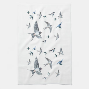 Flock Of Flying Swallow Birds Illustration Kitchen Towel