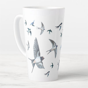 Flock Of Flying Swallow Birds Illustration Latte Mug