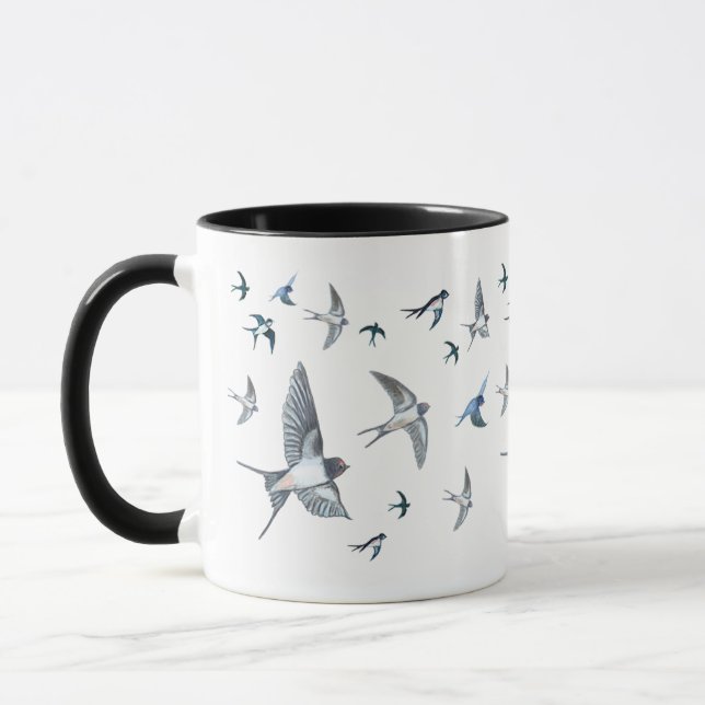 Flock Of Flying Swallow Birds Illustration Mug (Left)