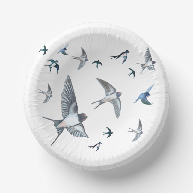 Flock Of Flying Swallow Birds Illustration Paper Plate (Front)