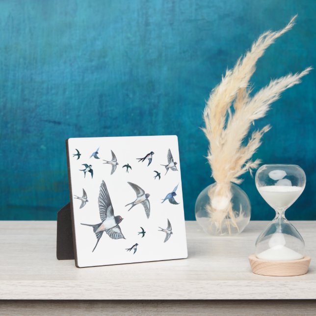 Flock Of Flying Swallow Birds Illustration Plaque (Insitu)