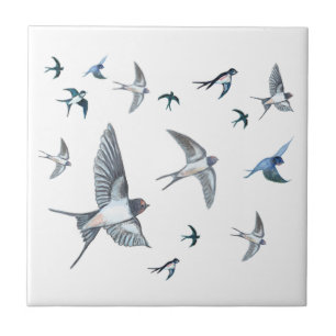 Flock Of Flying Swallow Birds Illustration Tile