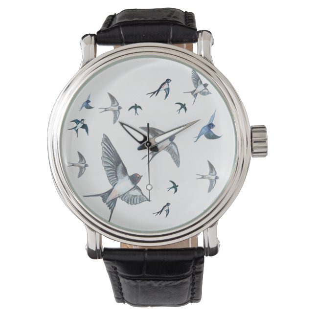 Flock Of Flying Swallow Birds Illustration Watch (Front)