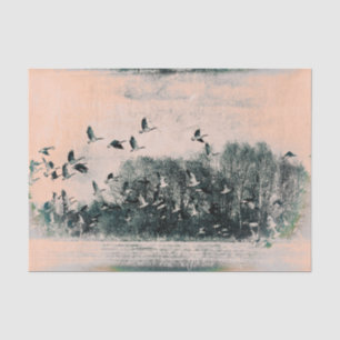 Flock Of Geese Vintage Antique Teal Beige Texture Tissue Paper