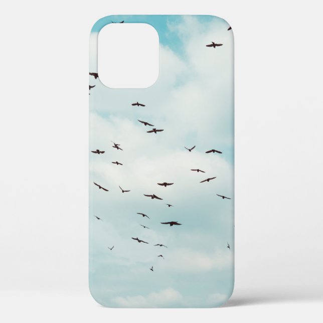 Flock of grey dove fly on vintage blue sky. above, Case-Mate iPhone case (Back)