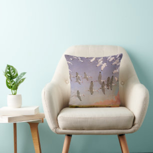 Flock of Ibis Flying Over Wetlands, Vintage Birds Throw Pillow