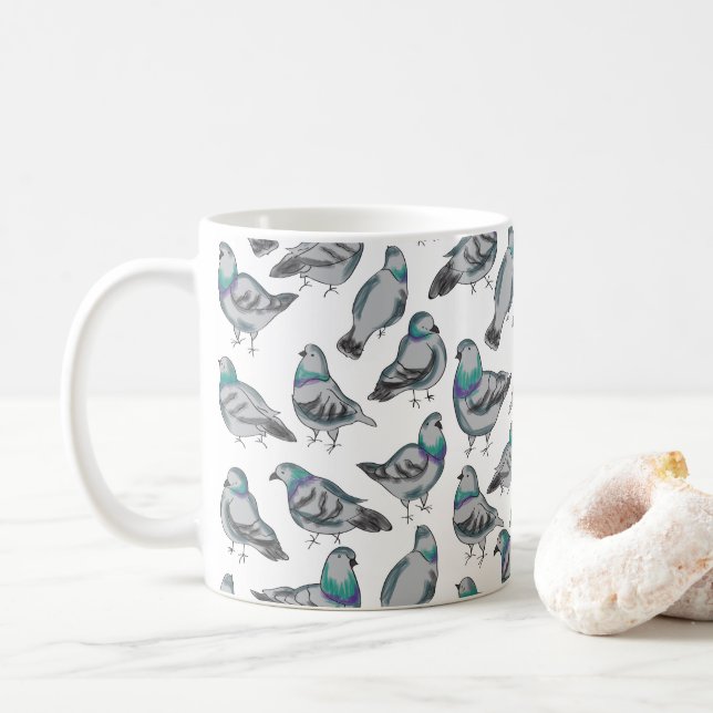 Flock of pigeons coffee mug (With Donut)