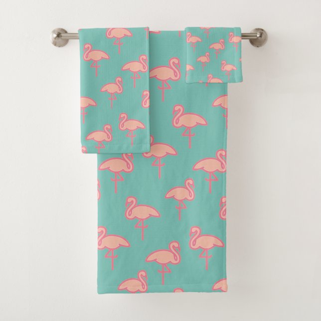 Flock of Pink Flamingos Bath Towel Set (Insitu)