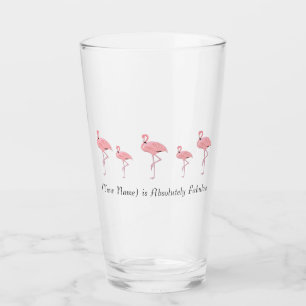 Flock of Pink Flamingos Custom Name Glass