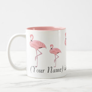 Flock of Pink Flamingos Custom Name Two-Tone Coffee Mug