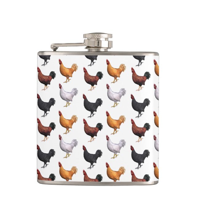 Flock Of Roosters Hip Flask (Front)