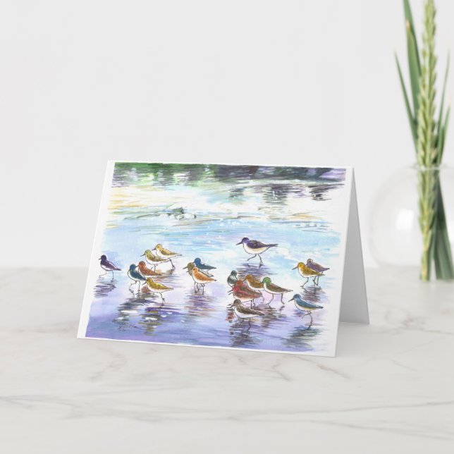 Flock of sandlings on the beach card (Front)