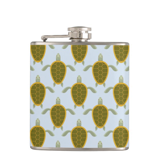 Flock Of Sea Turtles Pattern Hip Flask (Front)