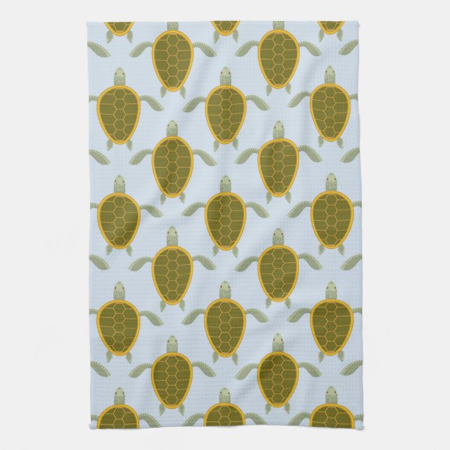 Flock Of Sea Turtles Pattern Kitchen Towel (Vertical)