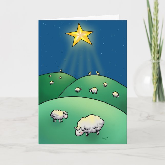 Flock of sheep under Christmas Star Holiday Card (Front)