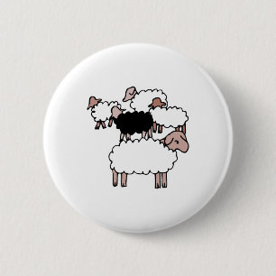 flock of sheep with black sheep 2 inch round button
