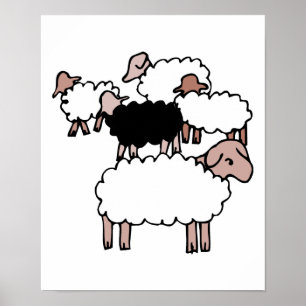 flock of sheep with black sheep poster