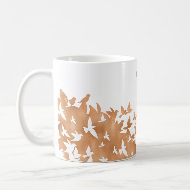 Flock of Soaring Doves Flying in the Sky | Holiday Coffee Mug (Left)