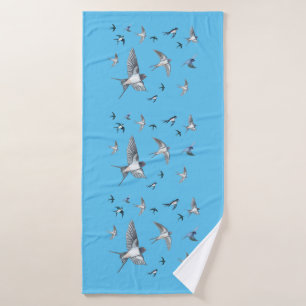 Flock of swallow birds flying Bath Towel