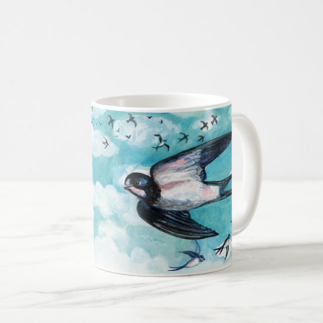 Flock of Swallows Flying   Coffee Mug (Front Right)