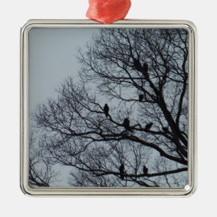 Flock of Vultures in a winter tree Metal Ornament