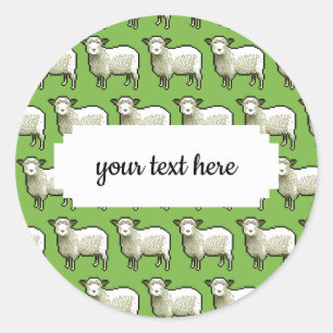 Flock Of Woolly White Sheep Pixel Art Pattern Classic Round Sticker
