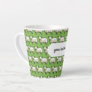 Flock Of Woolly White Sheep Pixel Art Pattern Latte Mug