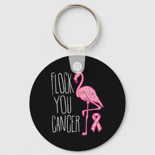 Flock You Breast Cancer Flamingo Pink Ribbon Aware Keychain