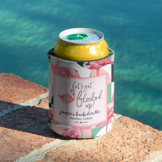 Flocked Up | Flamingo Bachelorette Personalized Can Cooler (In Situ Pool)